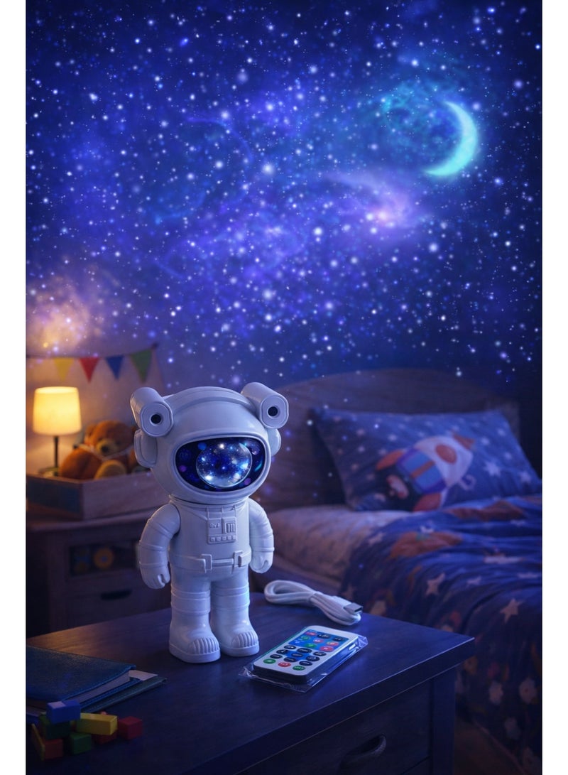 مصباح بروجكتور رائد فضاء LED فاخر مع سماعة بلوتوث وإضاءة مجرات متعددة + ريموت كنترول – 195×117×98 مم - Image 3